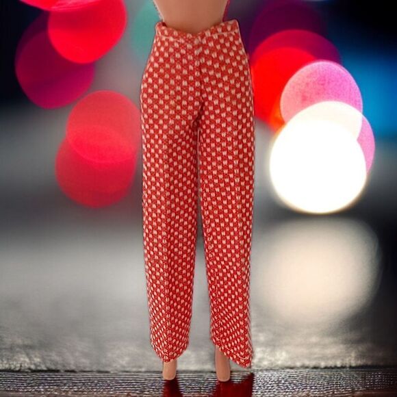 Vintage 70s Barbie Clone Doll Pants Trousers Red White Polka Dot Polyester Flare - Picture 14 of 15